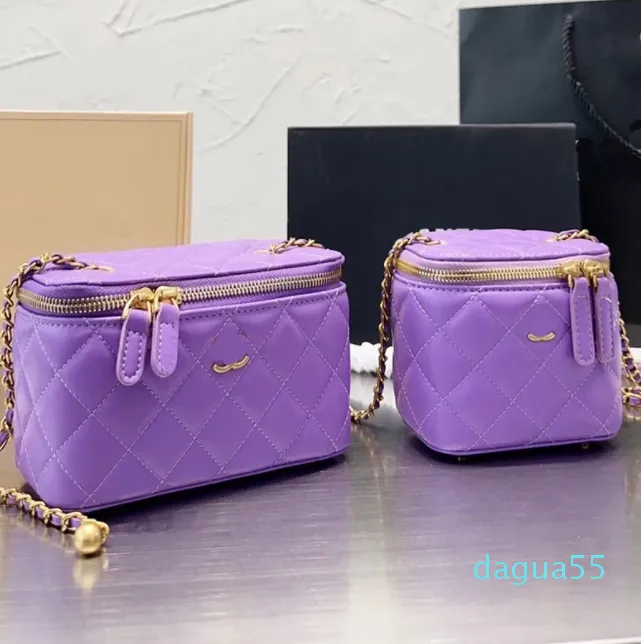 Designer Femmes Classique Violet Zipper Mini Boîte Carrée Sac À Bandoulière Diamant Plaid Chaîne Sac Or Métal Matériel De Luxe Sac À Main Casual Mode Portefeuille