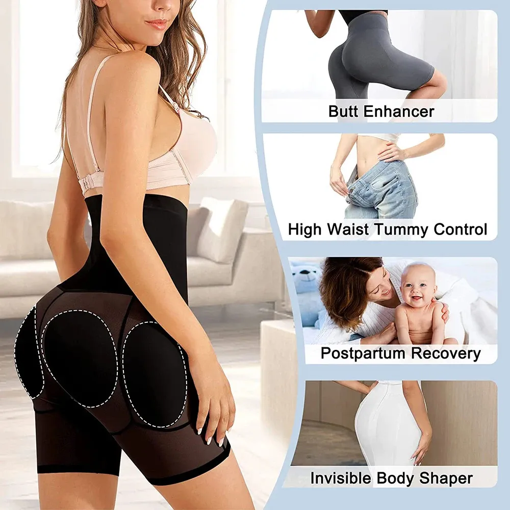 Womens Padded Shapewear Hip Enhancer Shorts High Waist Body Shaper