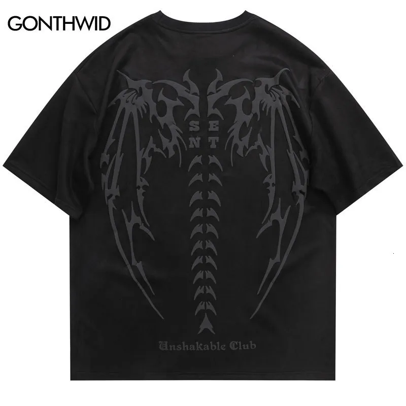 T-shirts pour hommes T-shirt en daim pour hommes Streetwear Skull Skeleton Print Tshirt Hip Hop Punk Gothic Tee Shirts Y2K Harajuku Fashion Loose Tops 230412