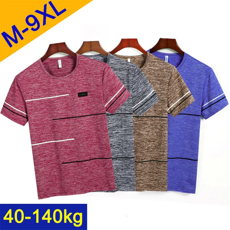 9XL Summer T shirts Men Clothing Polyester Plus Size 5XL 6XL 7XL 8XL Male Tshirts Breathable Short Sleeve Strip Top Tees O-Neck 01