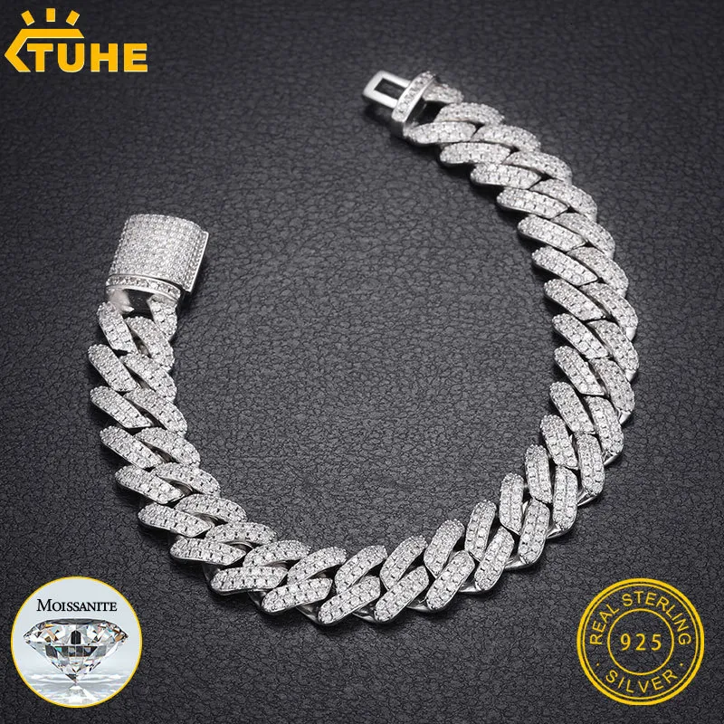 Chaîne fine bijoux 14mm Bracelet à maillons cubains pour hommes 925 argent Hip Hop 230411