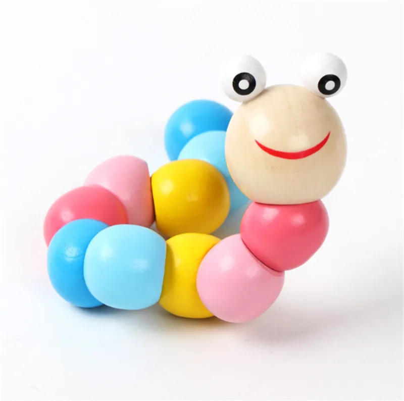 Kids Puzzle Educational Wooden Toys Flexible Fingers Twisting Colorful Worm Toys Game for Children