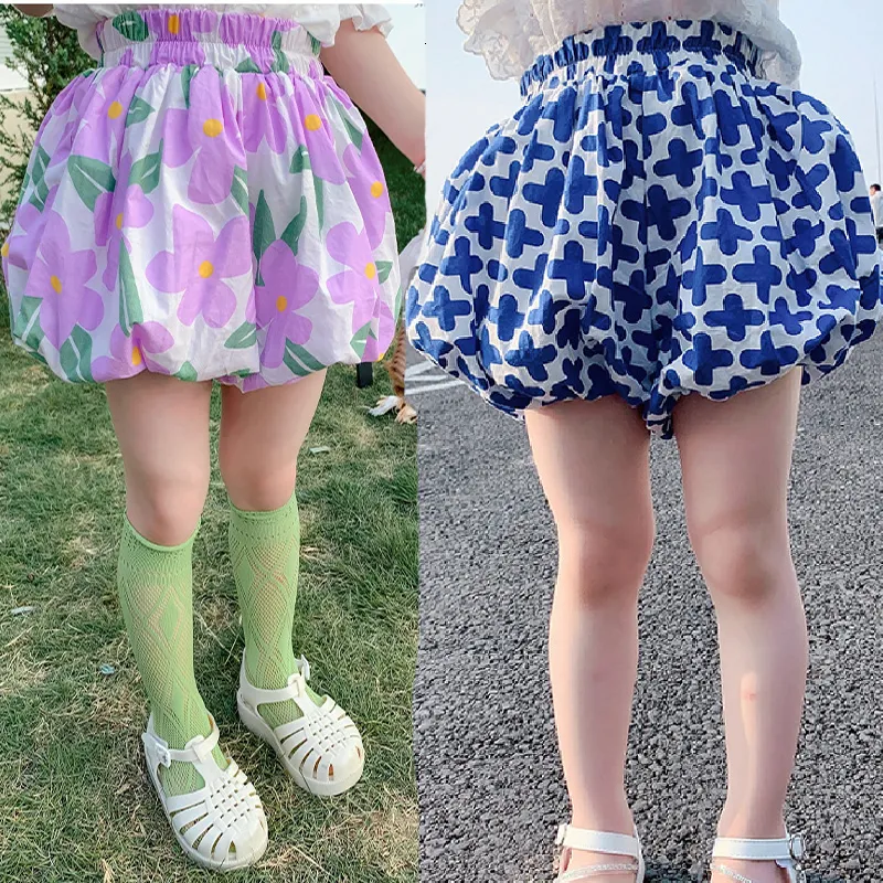 Shorts 2023 Flower Bud Pants for Kids High midja Barnpumpa Girls Summer Toddler Bloomers Ruffle 230412