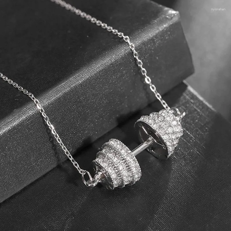 Pendant Necklaces Exquisite Zircon Barbell Dumbbell Necklace For Women Clavicle Chain Hip Hop Fashion Casual Sports Jewelry Gift