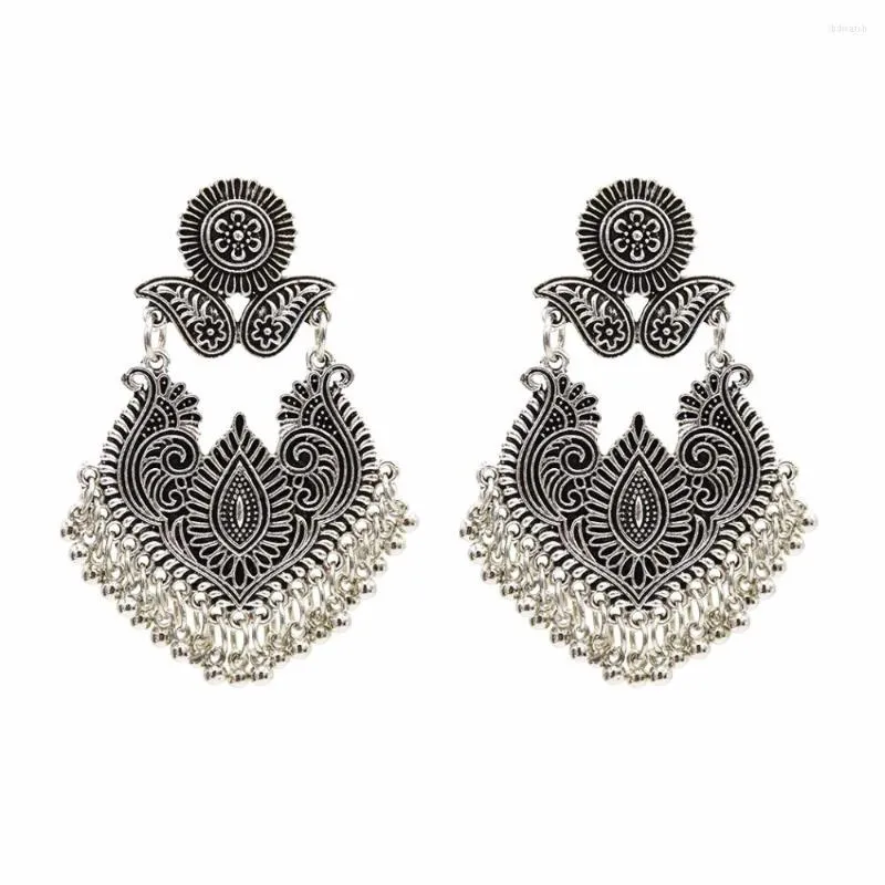 Boucles d'oreilles pendantes Bollywood oxydées, bijoux ethniques afghans tribaux, pendentifs longs pampilles en perles, goutte de fleur, fête de mariage Jhumka
