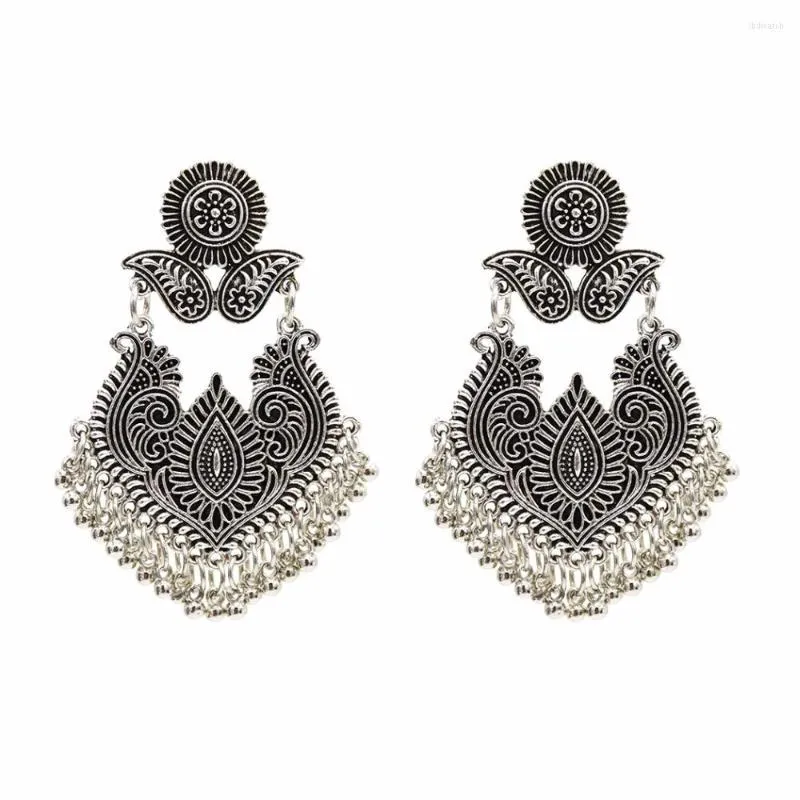 Kolczyki Dangle Bollywood utleniona biżuteria etniczna afgańska plemienna Pendientes Long Tassel Bead Drop Flower Jhumka Wedding Party