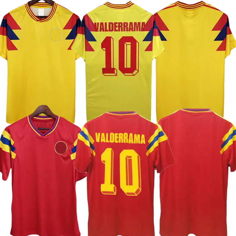 Valderrama1990レトロサッカージャージバルデラマアウェイホームシャツイエローレッドジャージークラシックコレクションヴィンテージ2023エスコバルゲレロフットボールシャツ