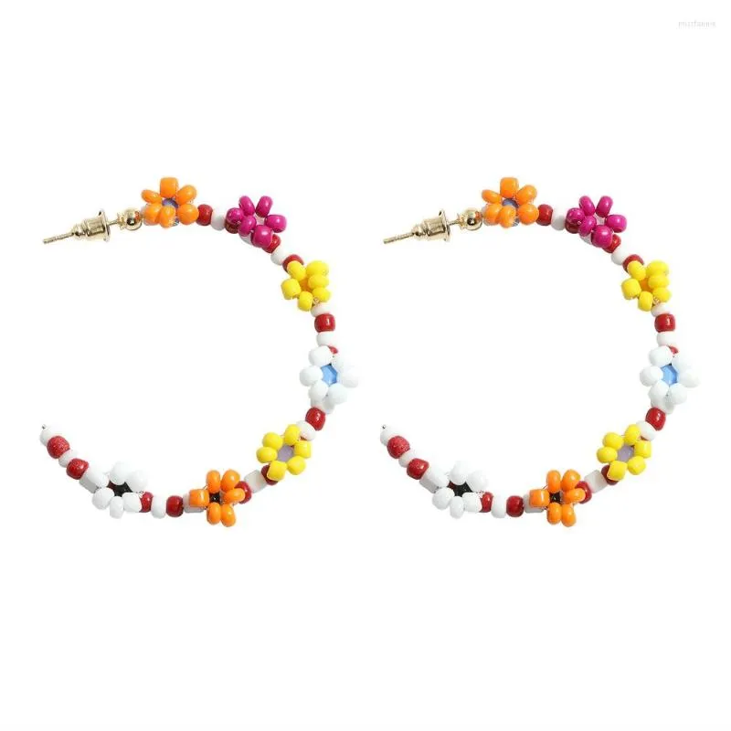 Creolen böhmische Perle Gänseblümchen-Blumen-Ohrring für Frauen Mädchen Punk Fashion Multicolor Seed Stone Statement Schmuck Geschenk