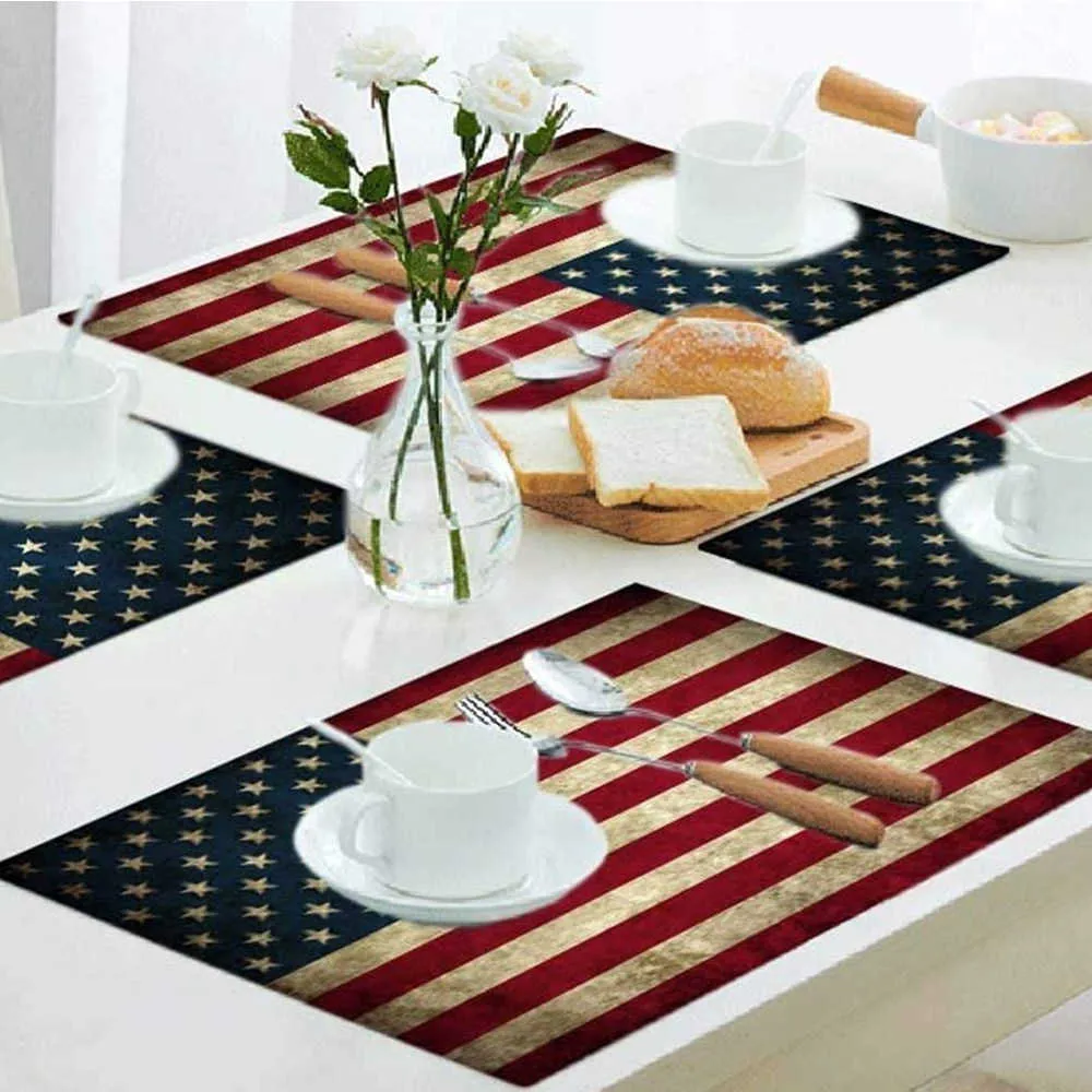 Nyhetsartiklar USA Flagg Placemat Vintage Place Mats Nonslip Heatresistant Linen Table Mats Drick Coaster American Independence Day Decor Z0411