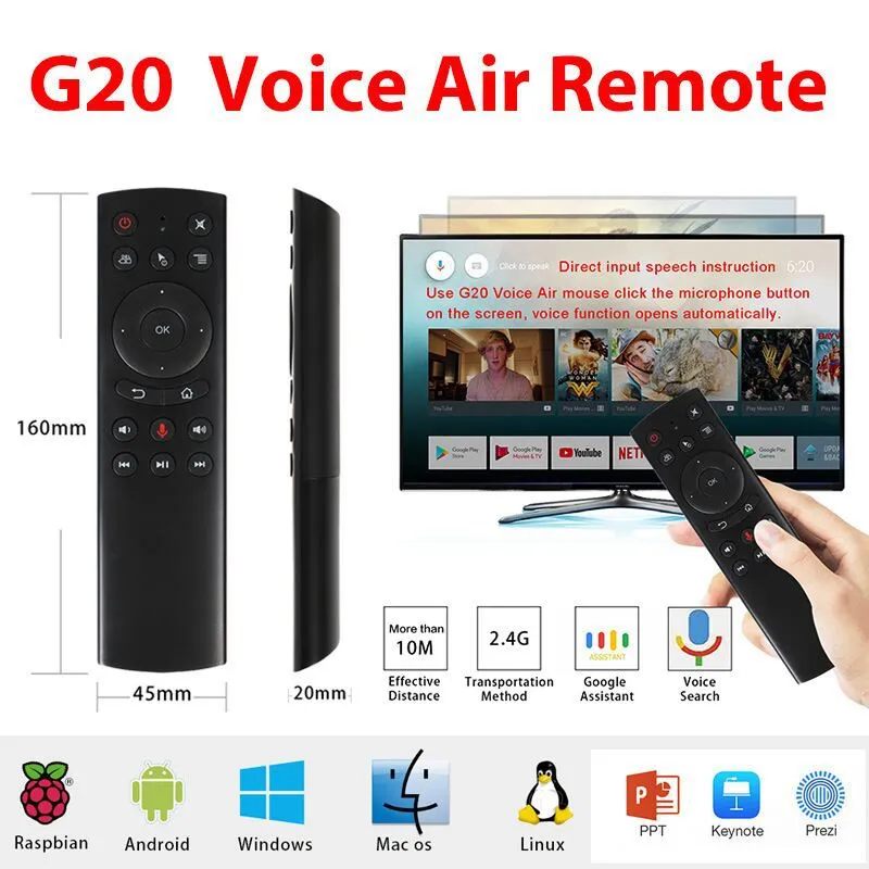 G20 G20S Gyro Télécommandes vocales intelligentes Apprentissage IR 2.4G Souris sans fil Fly Air pour X96 Mini H96 MAX X99 Android TV Box