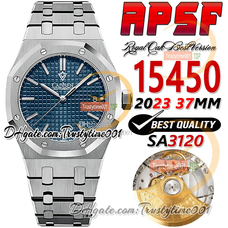 APSF 15450 Cal.3120 SA3120 Automatic Lady Watch Ultra Thin 10mm Blue Textured Dial Stick Markers SS Stainless Bracelet Super Edition trustytime001Unisex Watches