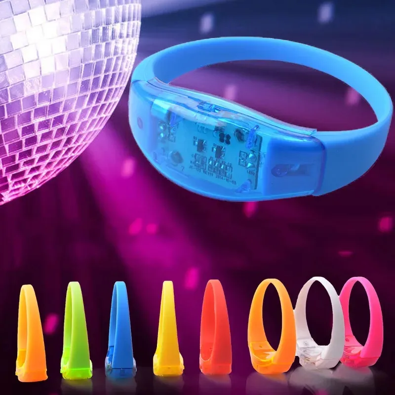 Bracelet lumineux activé par le son, jouets LED, capteur de vibration, dragonne en silicone, accessoires d'encouragement, fournitures de festival de bar