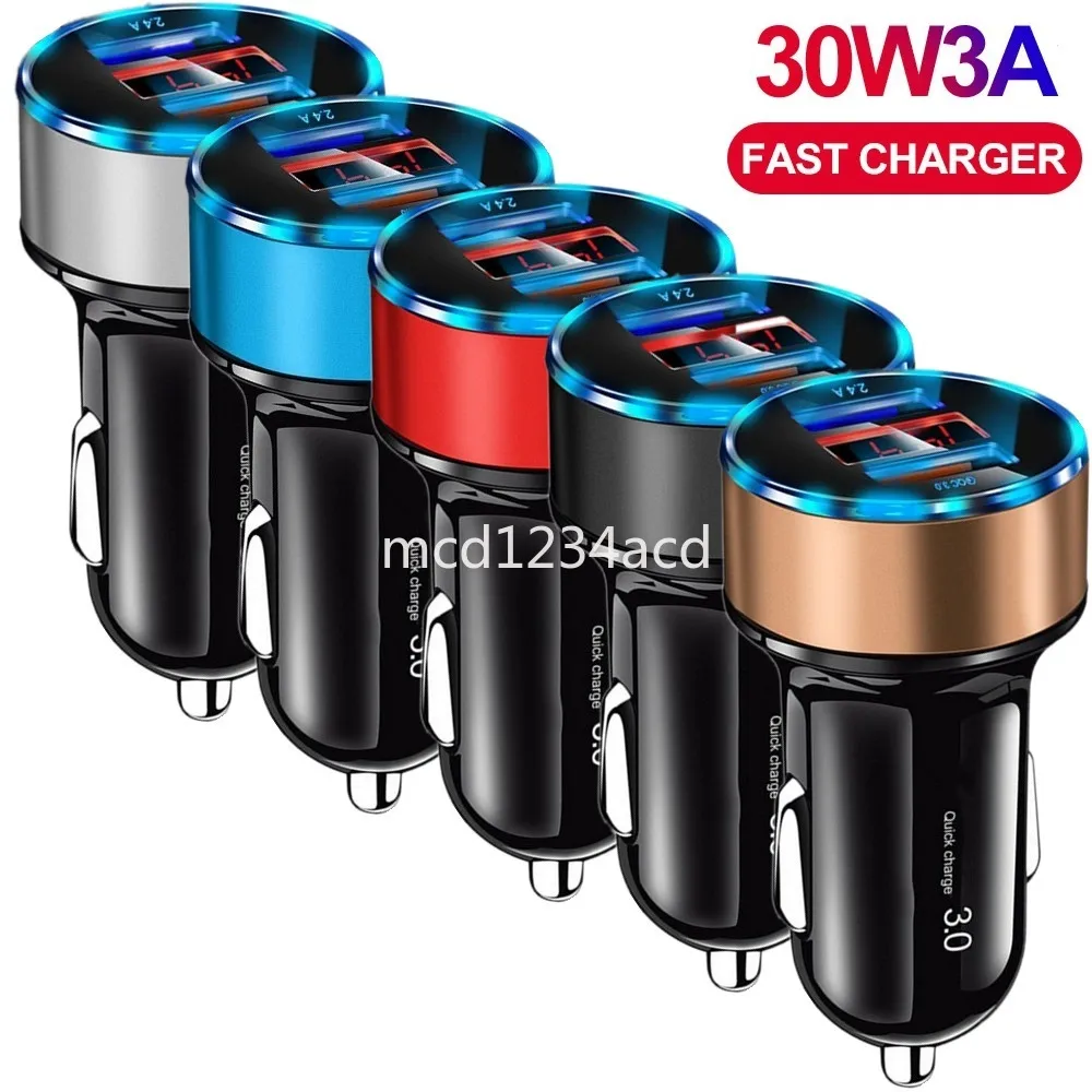 30W Fast Quick Charge QC3.0 Dual Usb Ports Car Charger Alloy Power Adapter Led Display For Iphone 15 14 11 12 13 Pro Max Samsung Lg M1