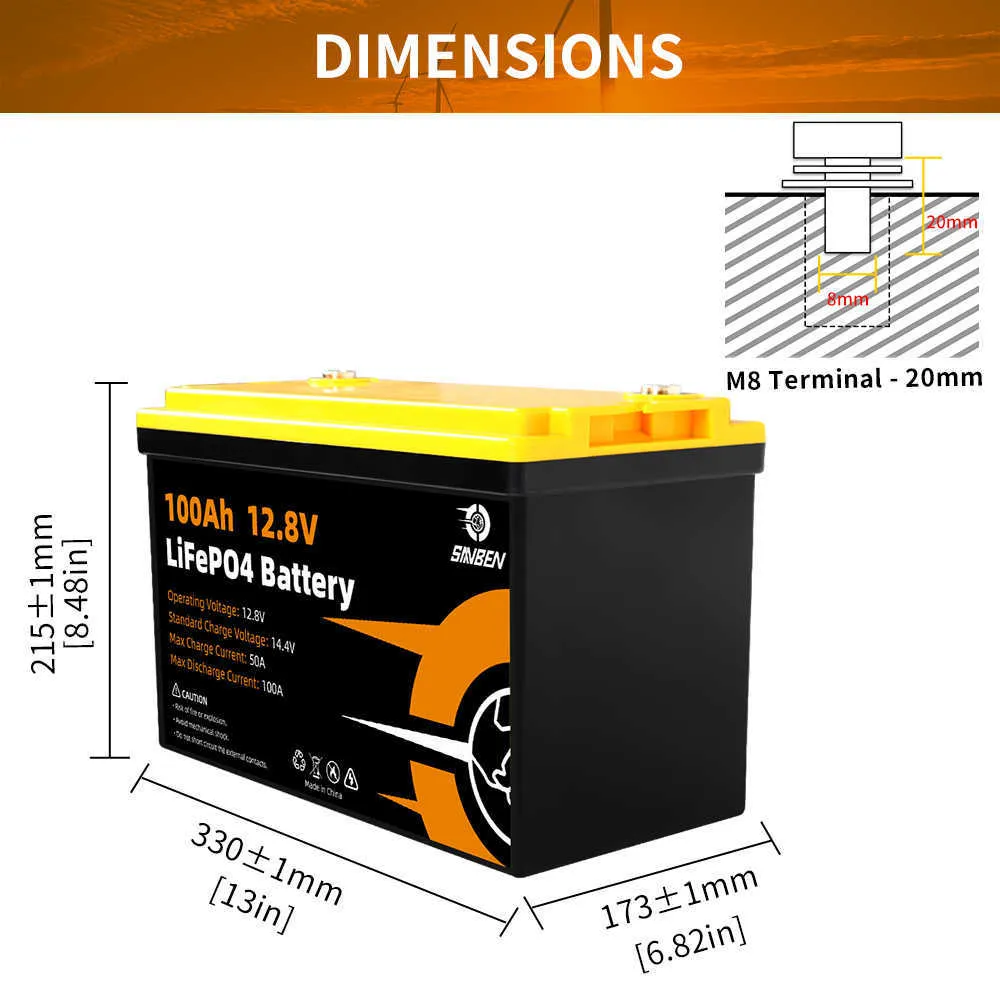 Batterie Lifepo4 12V 100Ah 1280Wh, Durée de Vie de 10 Ans Batterie pour  Panneau Solaire, pour Camping-Car, Bateau, Camping Car ou système Solaire :  : Auto et Moto