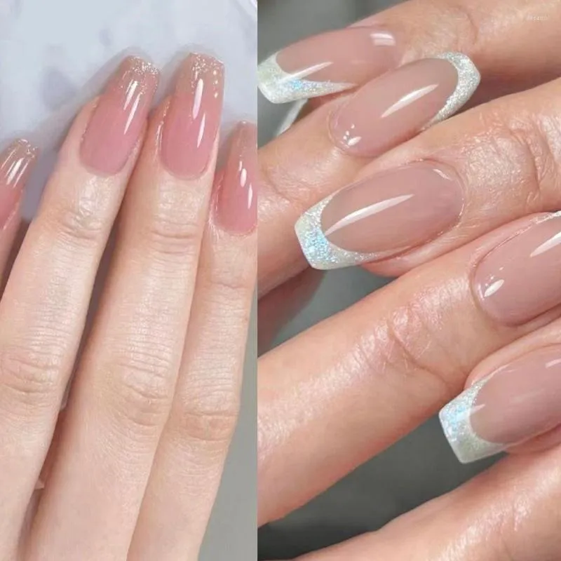 False Nails 24st Nagel Tips Full Cover Pink Press On Fake Ballerina White Edge Short French