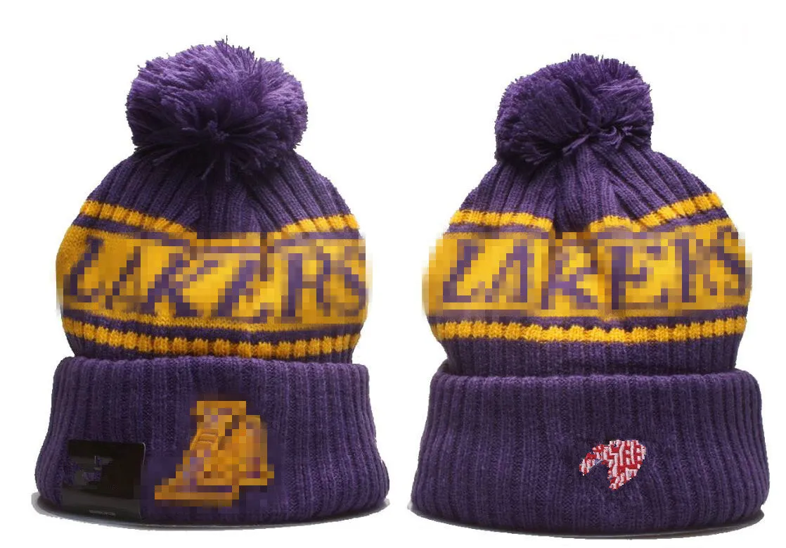 Lakers Boneies los Angeles Beanie Cap laine chaude sport tricot tricot basketball nord-américain équipe rayée de touche USA collège chapeaux de pom aux hommes hommes a14