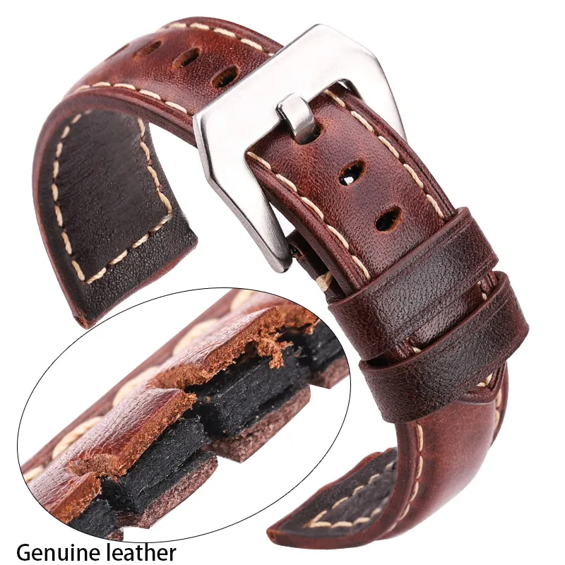 İzle Grupları Orijinal Deri Watchbadns 20mm 22mm 24mm Koyu Kahverengi Woemn Erkekler Cowhide Watch Band Swats Aksesuarları 230411