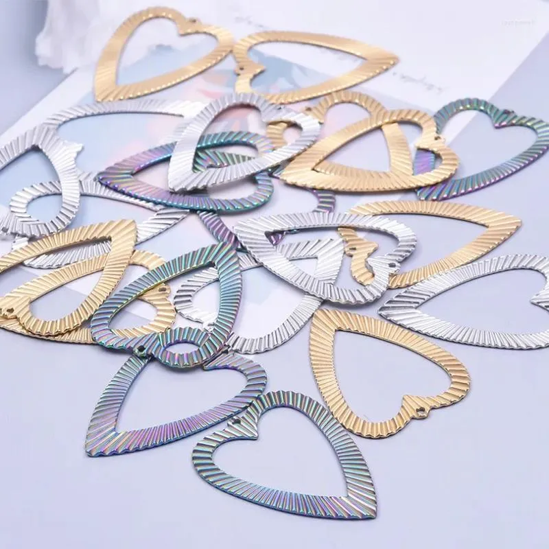 Charms 6 stks/partij Rvs Grote Holle Platte Stempelen Hart Paar Liefde Voor Sieraden Maken Geometrische Hanger Groothandel