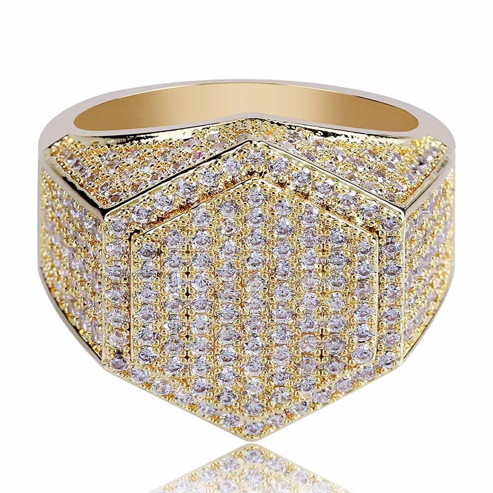 Diamant Cuba Bague Hip Hop Cube Cuivre Or Argent Couleur Plaqué Glacé Micro Pave Cubique Zircon Bague pour Hommes Femmes Bijoux Anneaux