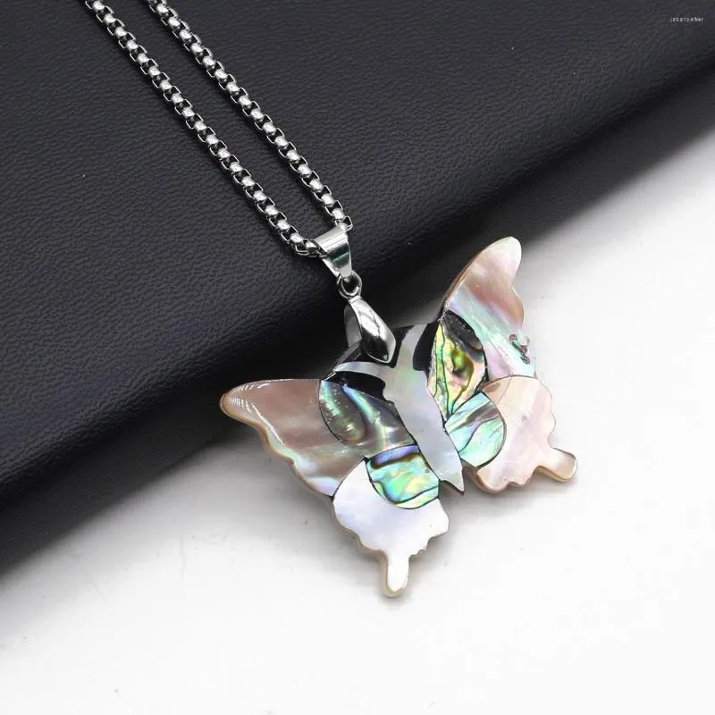 Kedjor naturliga abalonskal halsband hänge tecknad fjäril form utsökta charm för smycken som gör diy personlighetstillbehör