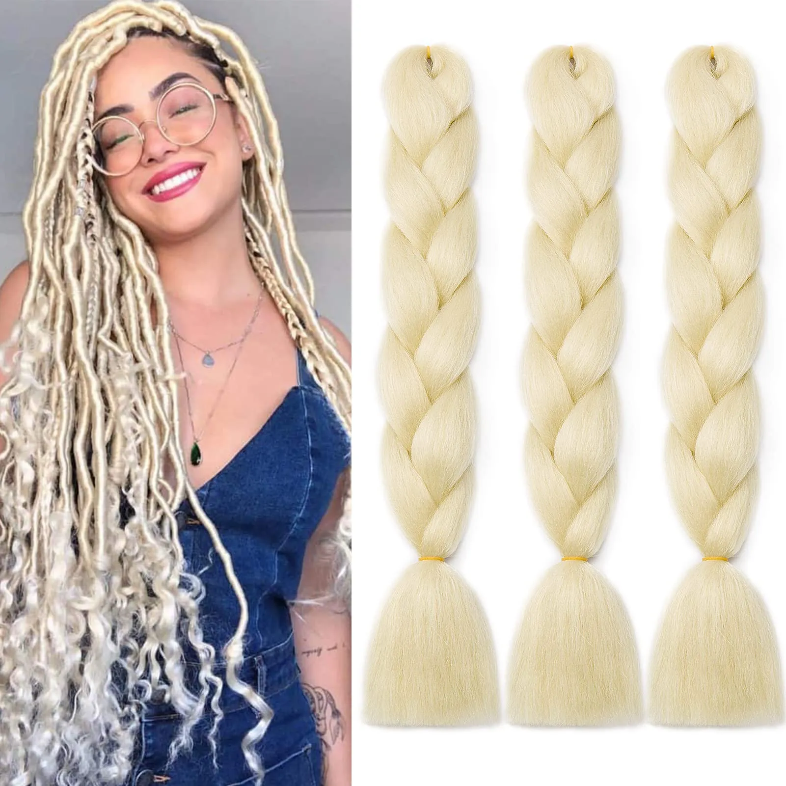 24 Inch Pure Solid Blonde Jumbo Braids Braided Ponytail Extension