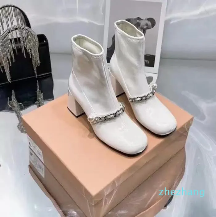 2023-Białe projektanci kobiety buty kostki grube dolne luksusowe buty damskie buty na skórzane skórzane buty