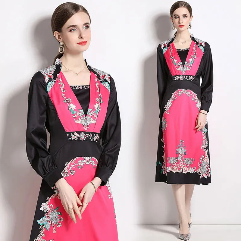 2024 Mock Neck Retro Floral Midi Dress Long Sleeve Women Cotton Blend  Mid-Calf A-Line from Dhgate Basic & Casual Dresses - price 43.33