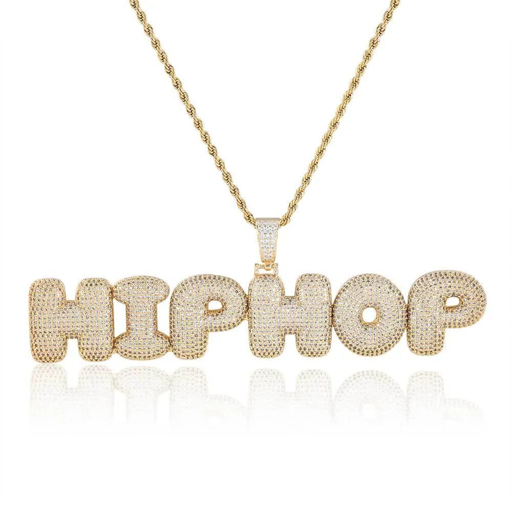 Bubbles letters custom 24 letter big bubble Letter chain pendant name necklace hip hop chain