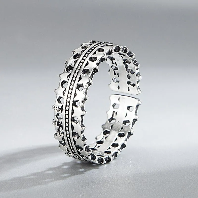 Pierścienie klastra Kofsac modny retro srebrny pierścień kolorowy dla kobiet mężczyzn biżuteria palcem dwa rzędy gwiazd Lady punk styl akcesoria