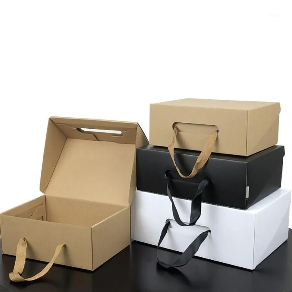 50pcs lot White Black Kraft Paper Gift Box Children's shoe box Portable Case Women men shoe 4 Size Custom logo1229p