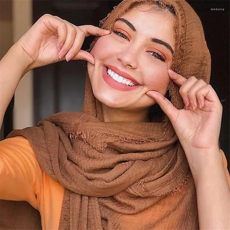 Scarves Muslim Crinkle Hijab Scarf Women Soft Cotton Scarve Luxury Shawls And Wraps Islamic Headscarf Solid Female Foulard BandanaScarves Ki