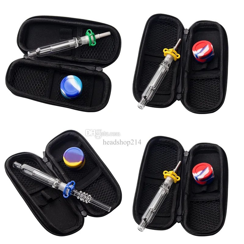 Headshop214 CSYC NC030 Glass Water Bong Smoking Pipes Bag Set 10mm Ceramic Quartz Nail Clip Dabber Tool Silicon Jar Shisha Atomizer Slim Tube Dab Rig Bubbler Pipe