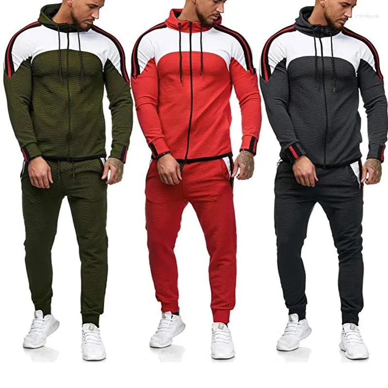 Herren-Trainingsanzüge, modischer Trainingsanzug für Männer, Frühling und Herbst, Kapuzenpullover, Reißverschluss-Oberteile und Kordelzug-Hosen, zweiteiliger Trainingsanzug, männlich, lässiges Joggen