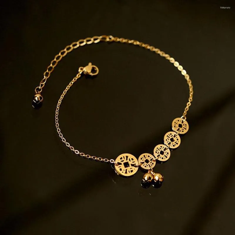 Anklets Summer Vintage Copper Coin Bell Chain Bohemian Style Gold Color For Women Bracelets Barefoot Sandals Jewelry On Foot Leg