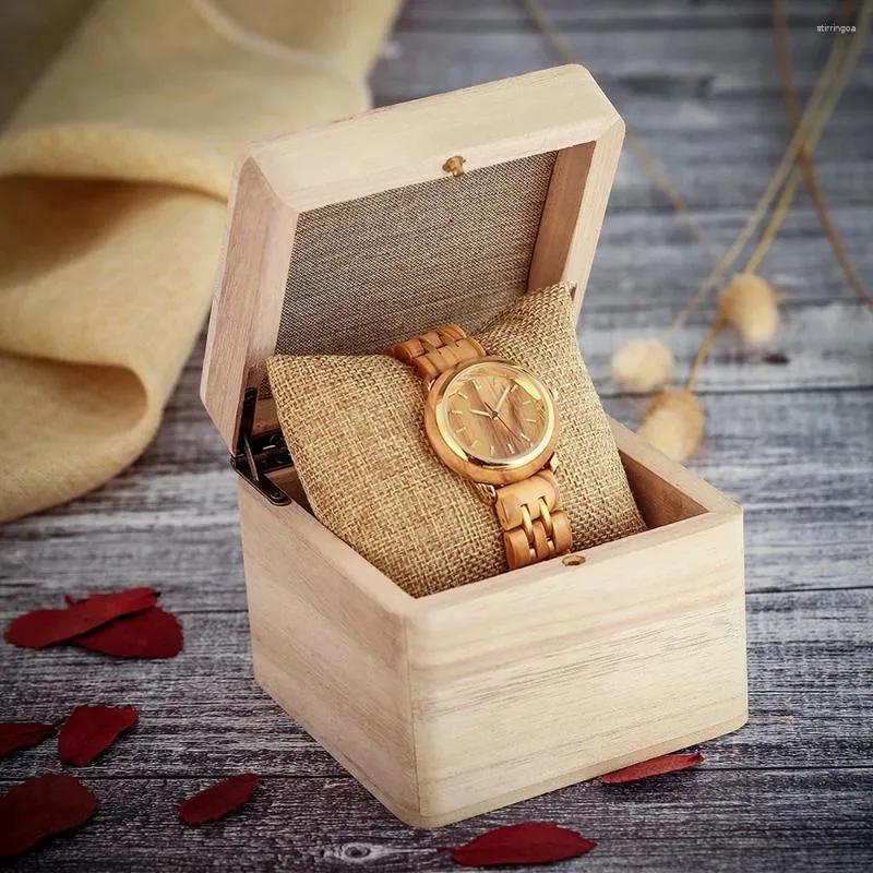 Relógios de pulso Lady Wooden Watches Classic Rose Gold Steel Wood Wood Strap Fashion Women Women Wrist for Wife Gift