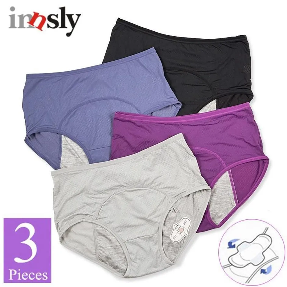 3 Pieces Set Leak Proof Menstrual Panties Physiological Pants Women Underwear Period Cotton Waterproof Briefs Drop272K