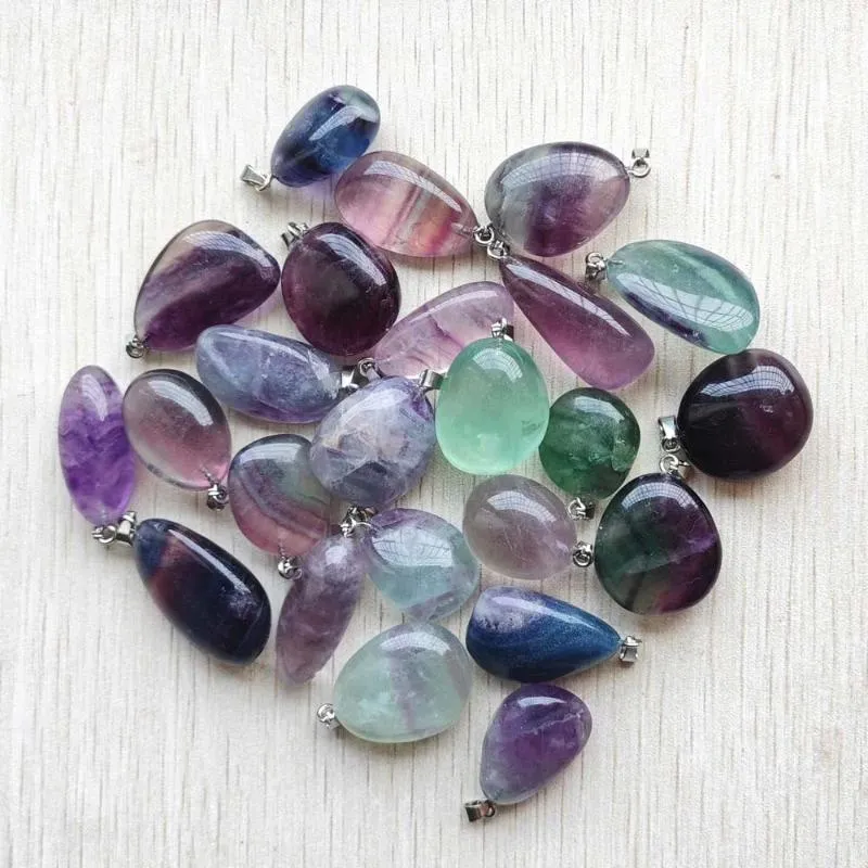 Collane con pendente Moda Pietra di fluorite colorata naturale Pendenti irregolari di buona qualità Creazione di gioielli fai da te All'ingrosso 24 pz / lotto