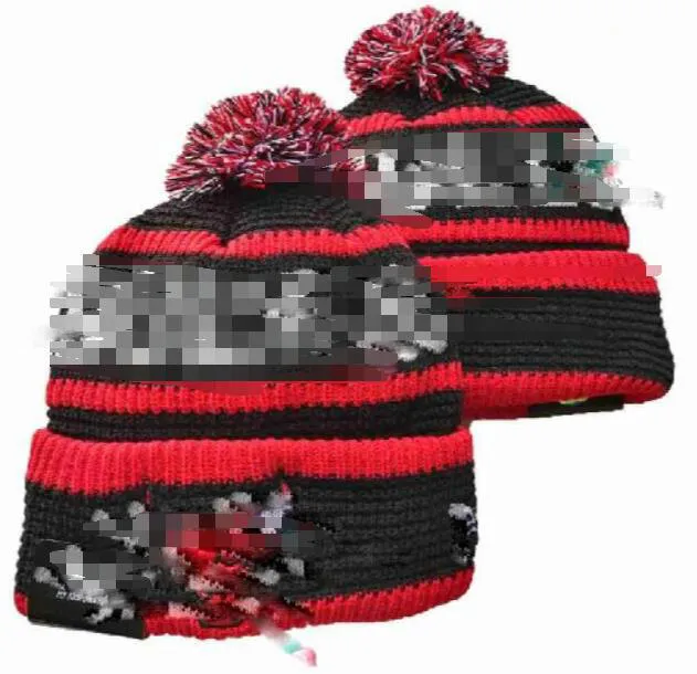 Bulls Beanies Chicago Beanie Cap Wool Warm Sport Knit Hat Basketball North American Team Striped Sideline USA College Cuffed Pom Hats Men Women A2