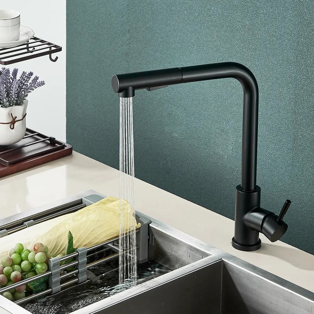 304 Stainless Steel Cold Water Faucet – Wall Or Deck Mount, Rotating Spout + Handheld Hose, Matte Black, For Kitchen, Bathroom, Or Outdoor Sink