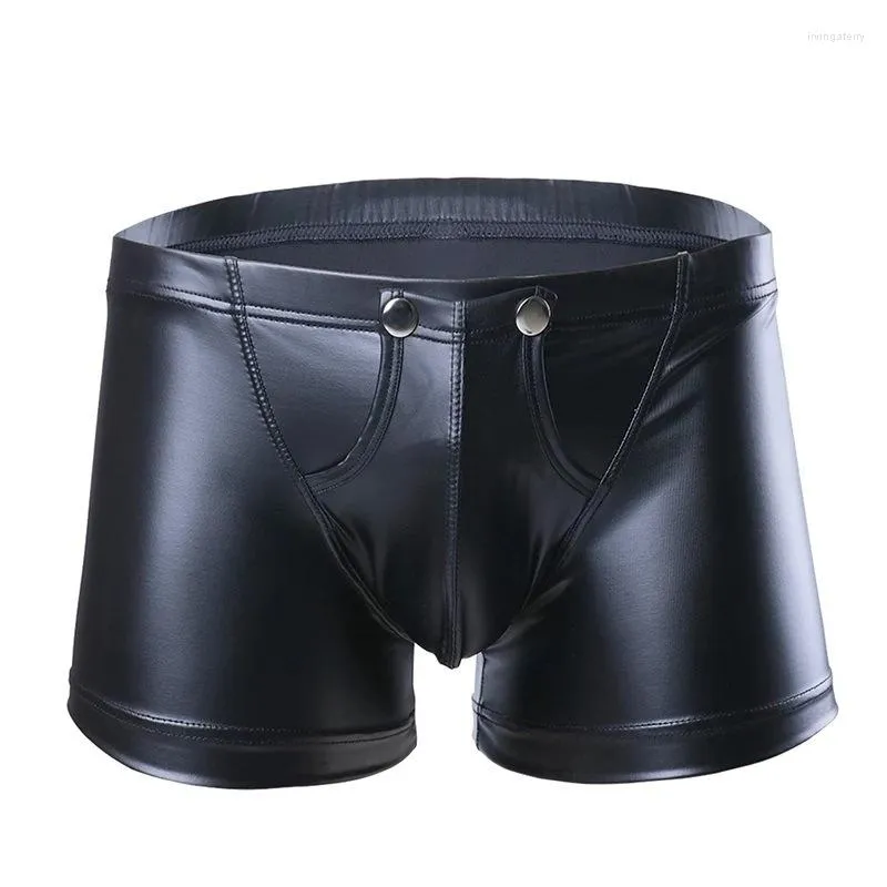 Mutande Sexy Black Matte Faux Leather Boxer Shorts Cock Pouch Mutandine Sesso Gay Men Fetishwear Nessun odore particolare Plus Size S-5XL