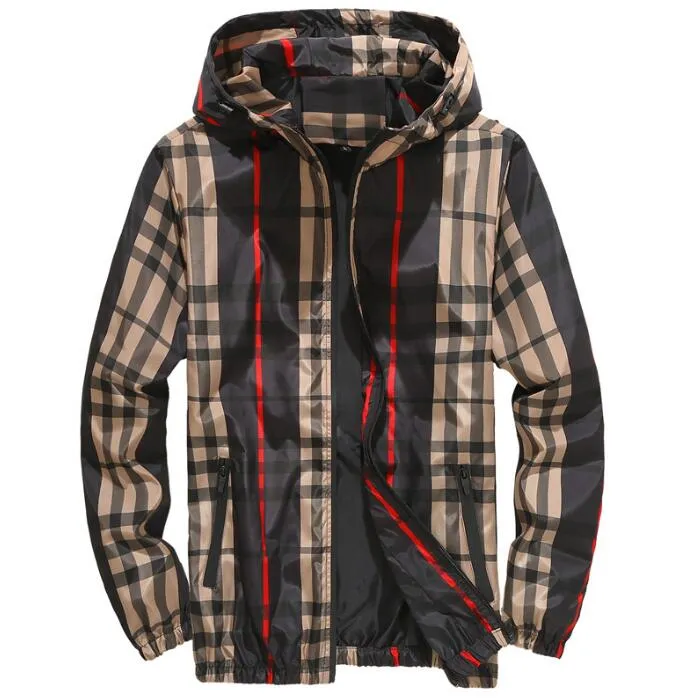 Bg308 Outdoor Hooded Plaid Jacket Windbreaker Zip Up Men's Designer ...