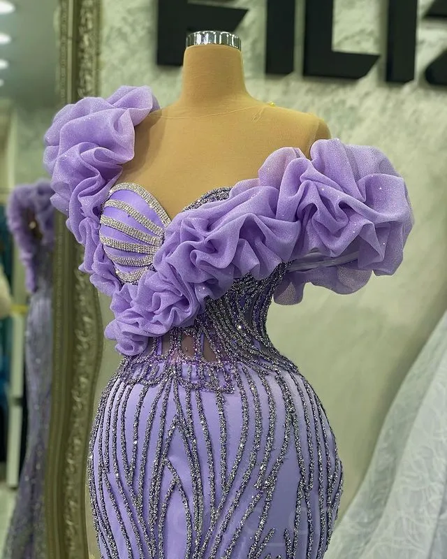 2023 April Aso Ebi Lilac Mermaid Prom Dress Sequined Lace Evening Formal Party Second Reception Birthday Engagement Gowns Dresses Robe De Soiree ZJ517