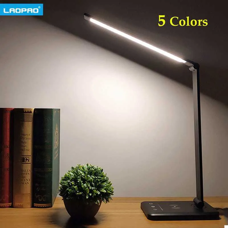 Skrivbordslampor laopao 52st LED Desk Lamp 5 Färg x5 Dimable Level Touch USB-avgiftsbelaglig läsning Eye-Protect With Timer Table Lamp Night Light P230412