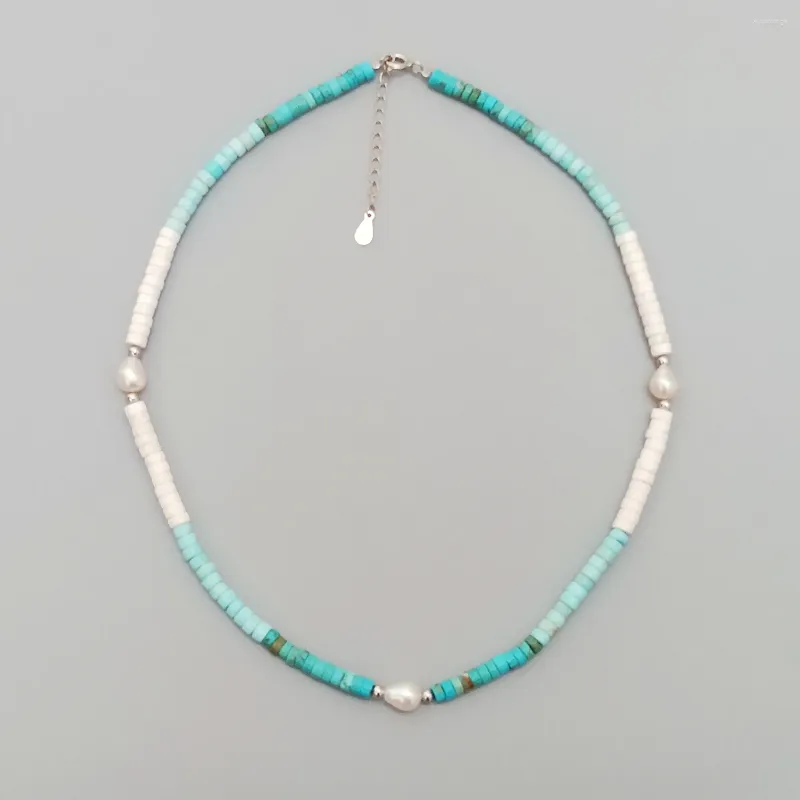 Hängsmycken lii ji boho äkta sten choker halsband turkos howlite barock pärla 925 sterling silver kvinnor män smycken semester gåva