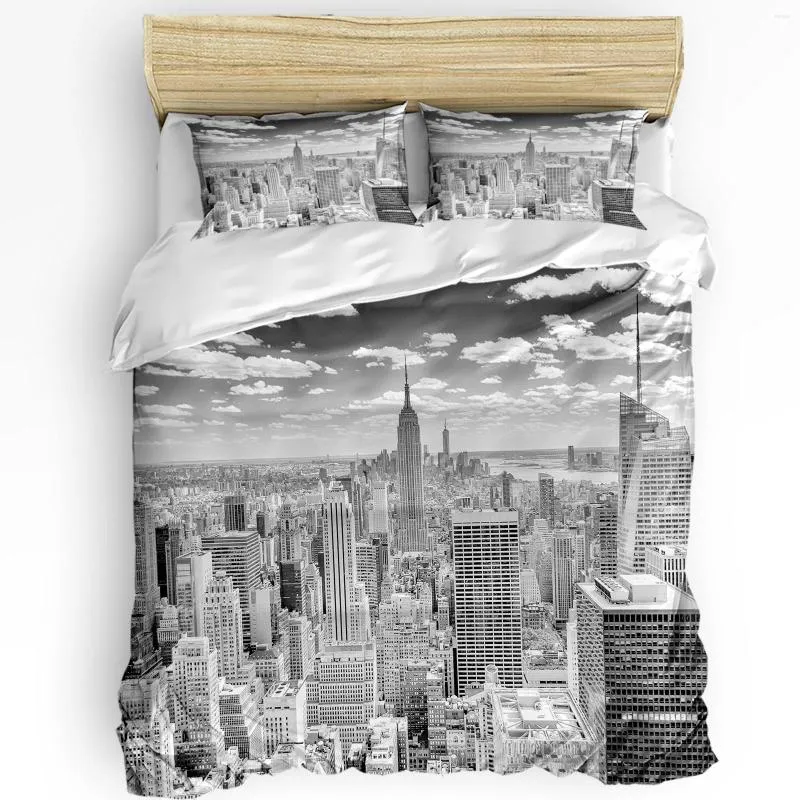 Ensemble de literie 3pcs Set Grey York City Landscape Home Textile Couvre-couverture Pouteau d'oreiller garçon
