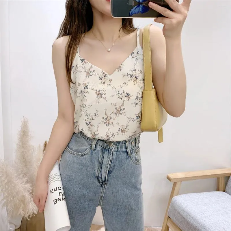 Women's Tanks Woman's Vest Cool Summer V-neck Render Unlined Floral Print Sleeveless Ladies Superior Quality Tops Drop MFT852