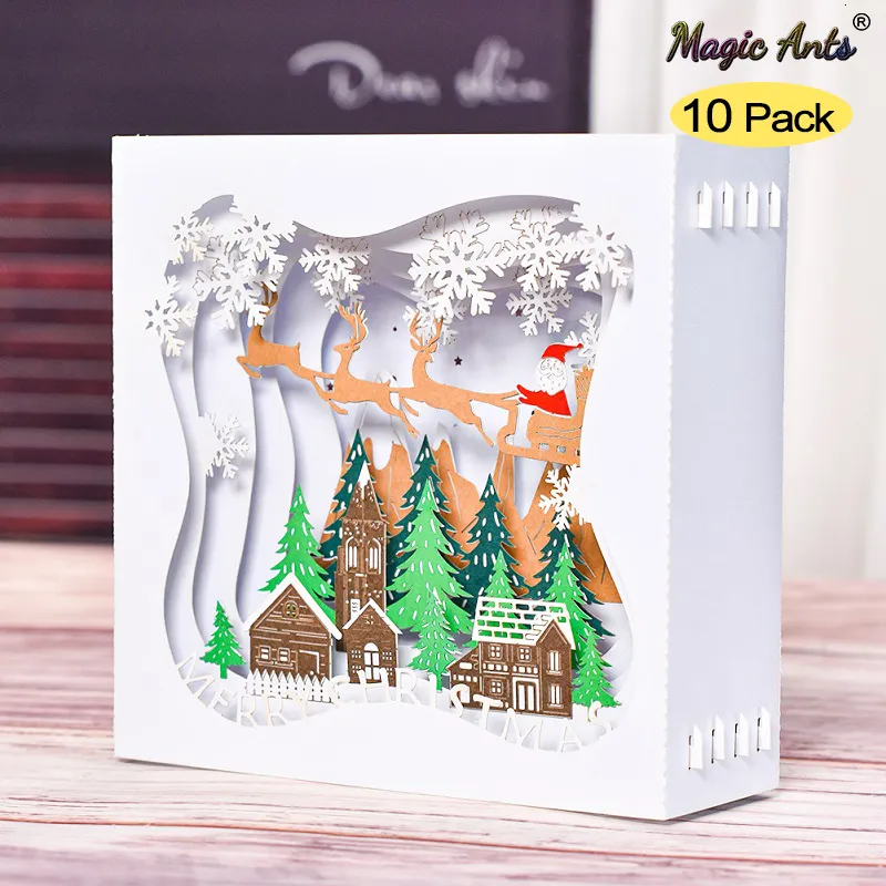 Greeting Cards 10 Pack 3d Christmas Card Holiday Popup Year Merry Xmas Wholesale Supplier 230411