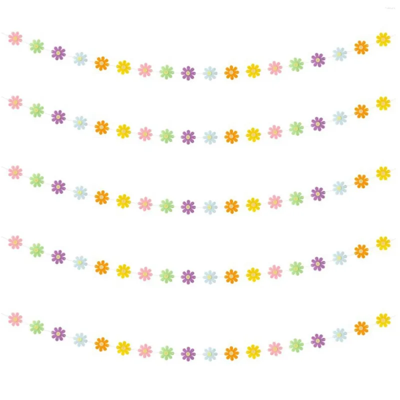 Feestdecoratie 5 stuks Mini Retro Huis Bloem Uitsparing Banners Hippie Klaslokaal Multicolol Niet-geweven stof Delicate Kunstmatige Daisy Thema