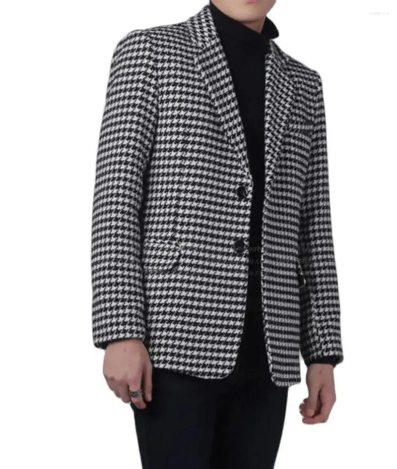 Ternos masculinos houndstooth notch lapela blazer calças formal xadrez smoking festa wear casaco 2 pçs roupas de casamento jaqueta calças