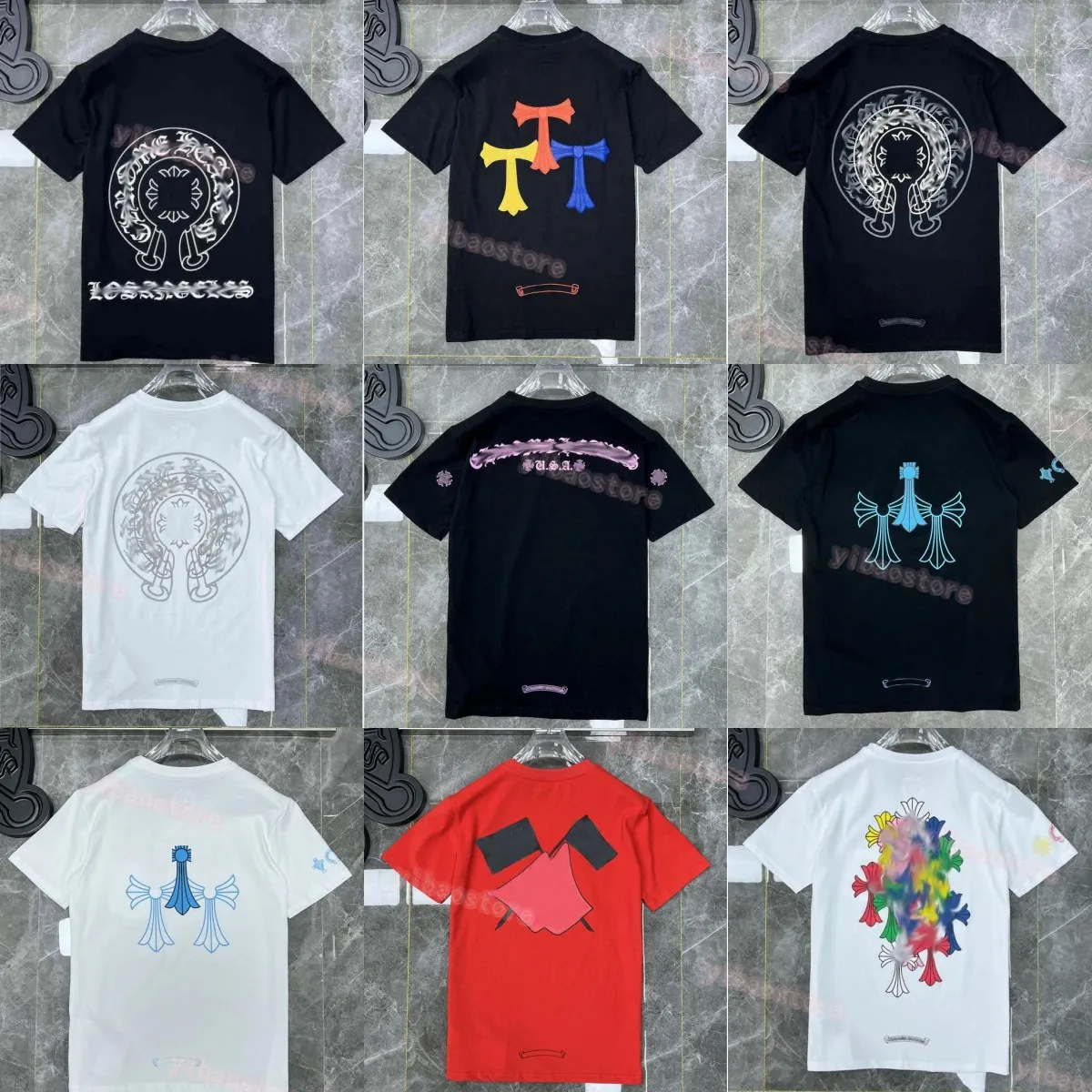 2023Classics Mens Ch Camisetas Coração de Alta Qualidade Marca Crew Pescoço Cromos Mangas Curtas Tops Tees Camisetas Casuais Ferradura Sânscrito Cross Print Chromees Hearts 11 A5X